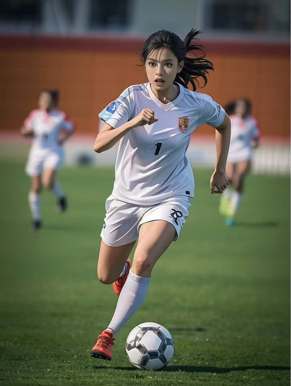 足球场上,女性队员踢出精彩比赛 足球场上,女性队员踢出精彩比赛